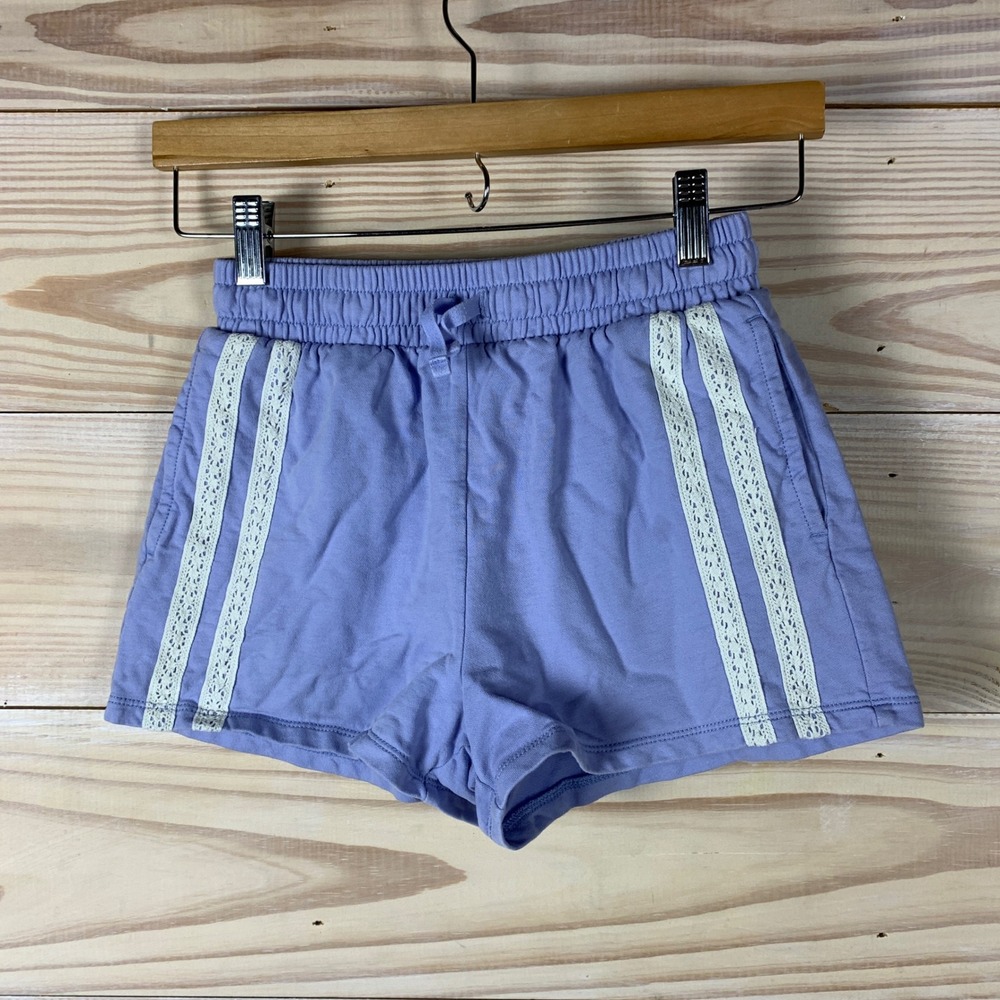Tea Collection Shorts Girls 12 Purple Lace Stripe French Terry Casual